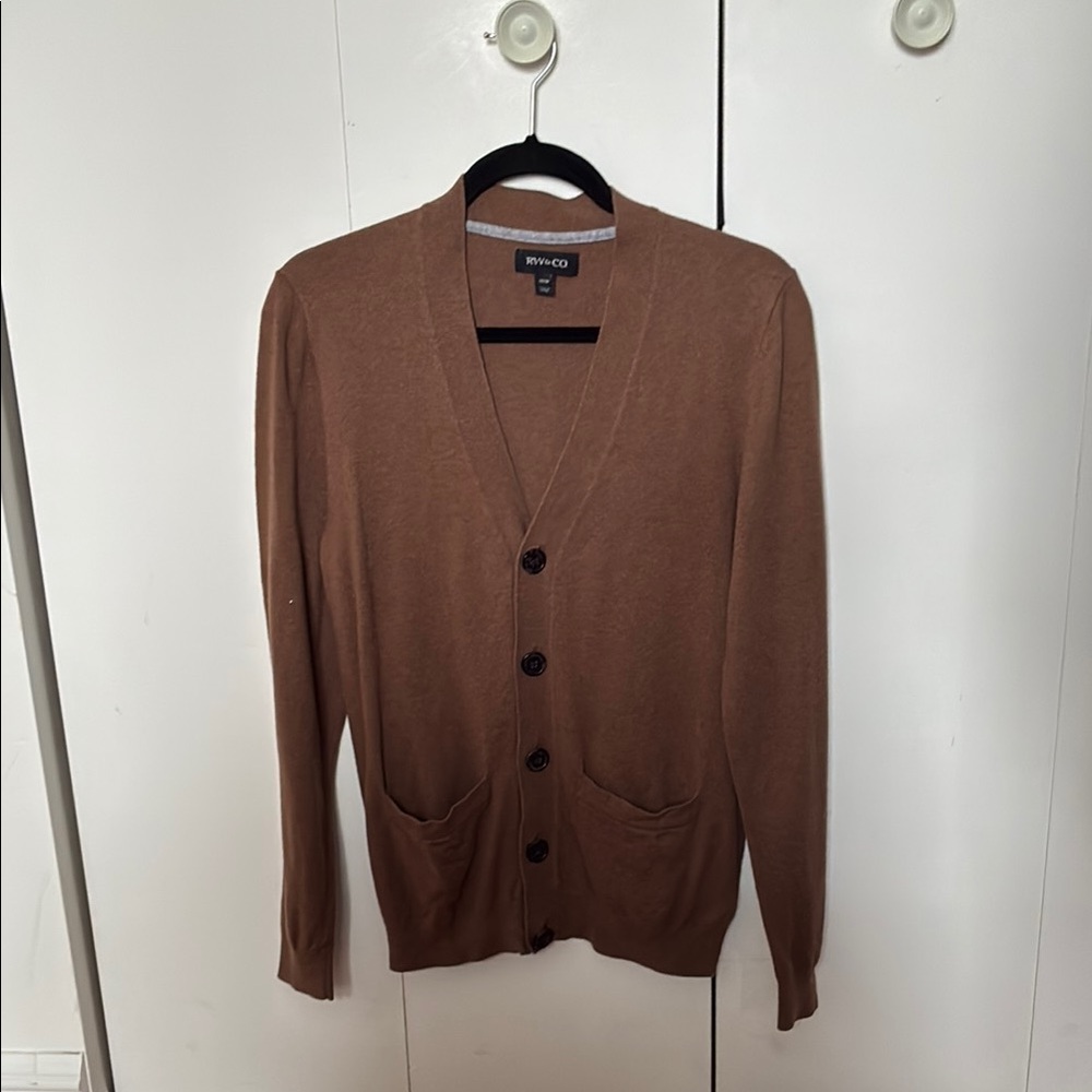 Earthy Brown Knit Cardigan Sweater V-Neck
